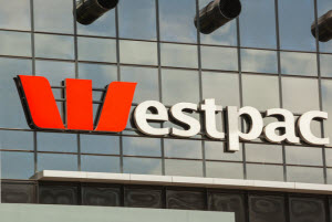 Westpac signage on a glass building
